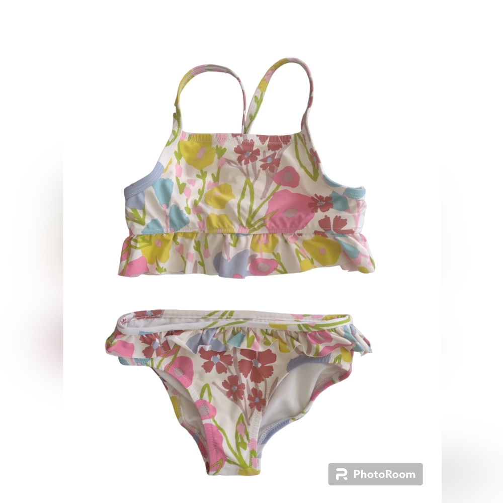 Garnet Hill kids 2-piece Swimsuit Size 06 Bohemian Floral Lightweight Vacation